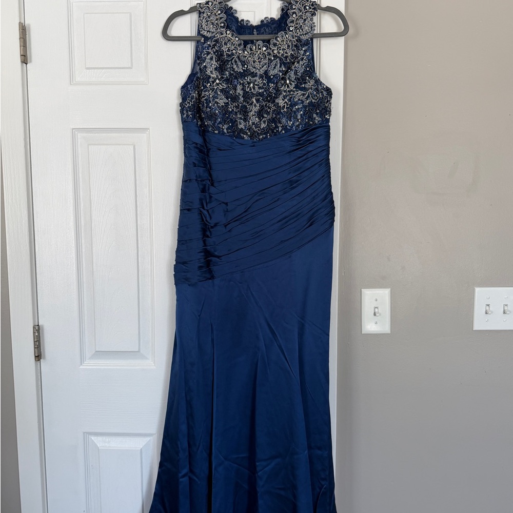 Stephen Yearick Navy Blue Embellished Maxi Gown
